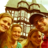 Tabea, Irene, my sister and me in front of the famous "Alsfeld" town hall